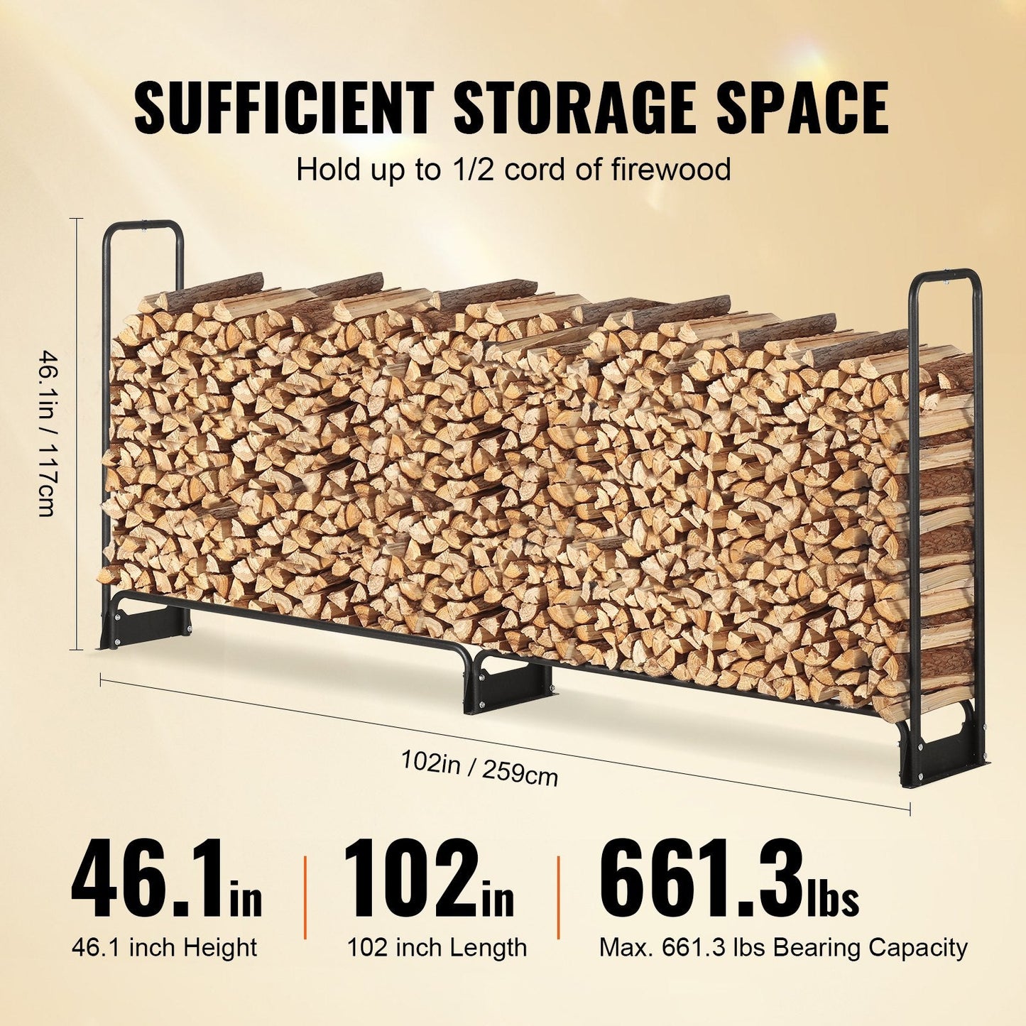 8.5FT Heavy Duty Firewood Rack with Waterproof Cover, 300 kg Capacity