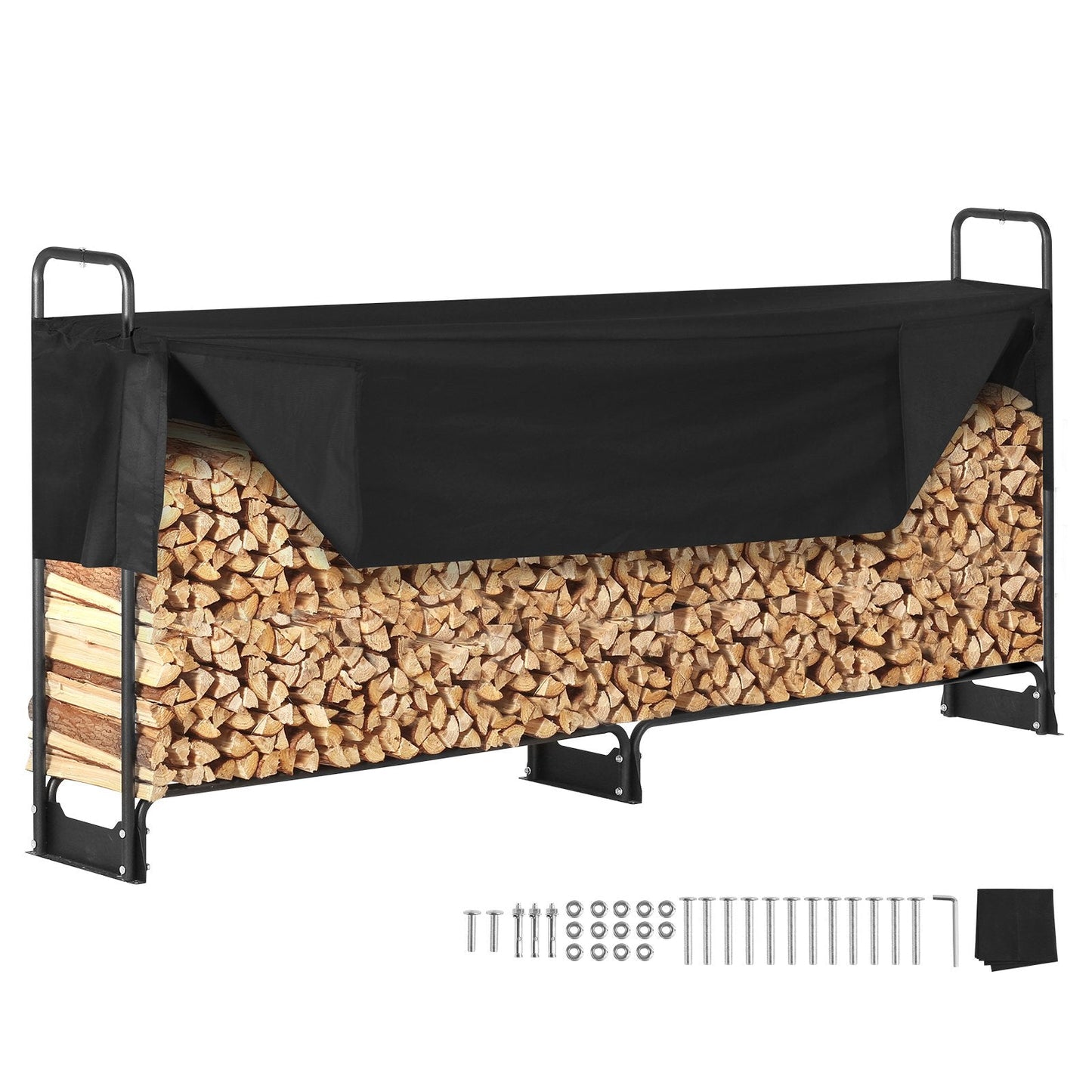 8.5FT Heavy Duty Firewood Rack with Waterproof Cover, 300 kg Capacity