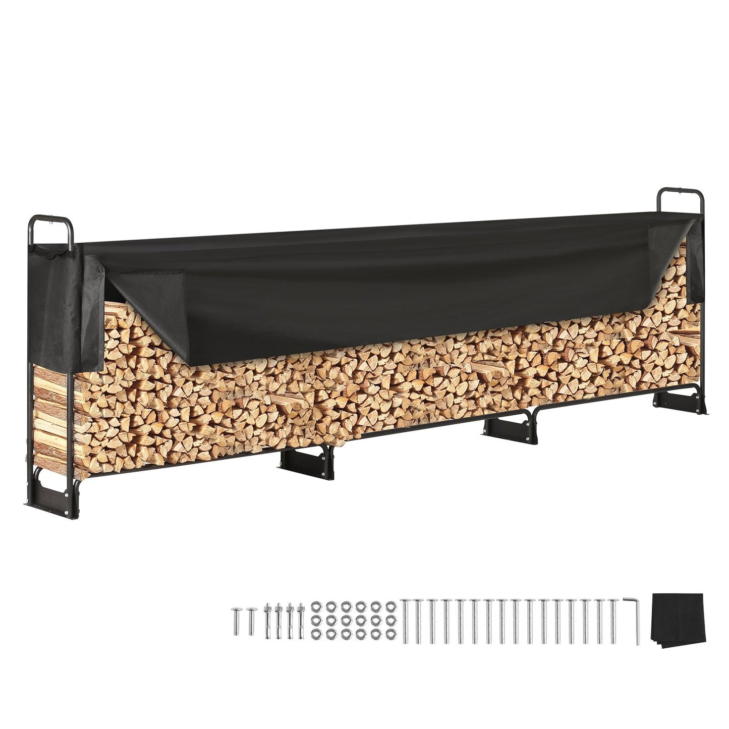 Robust 3.86m Outdoor Firewood Rack with Waterproof Cover, 400kg Capacity