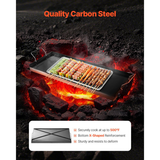VEVOR 32x14 in Flat Top Griddle Carbon Steel Universal BBQ Grill Pan Cookware