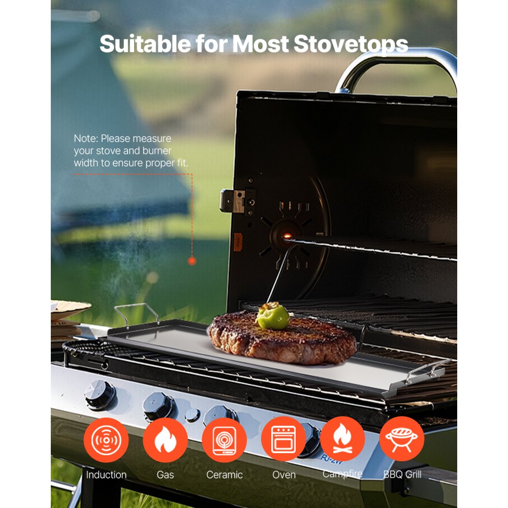 VEVOR 32x14 in Flat Top Griddle Carbon Steel Universal BBQ Grill Pan Cookware