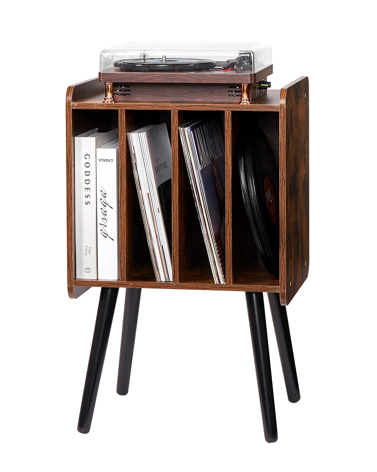 VEVOR Record Player Stand 2-Tier Wood Vinyl Record Stand up to 100 Albums Brown