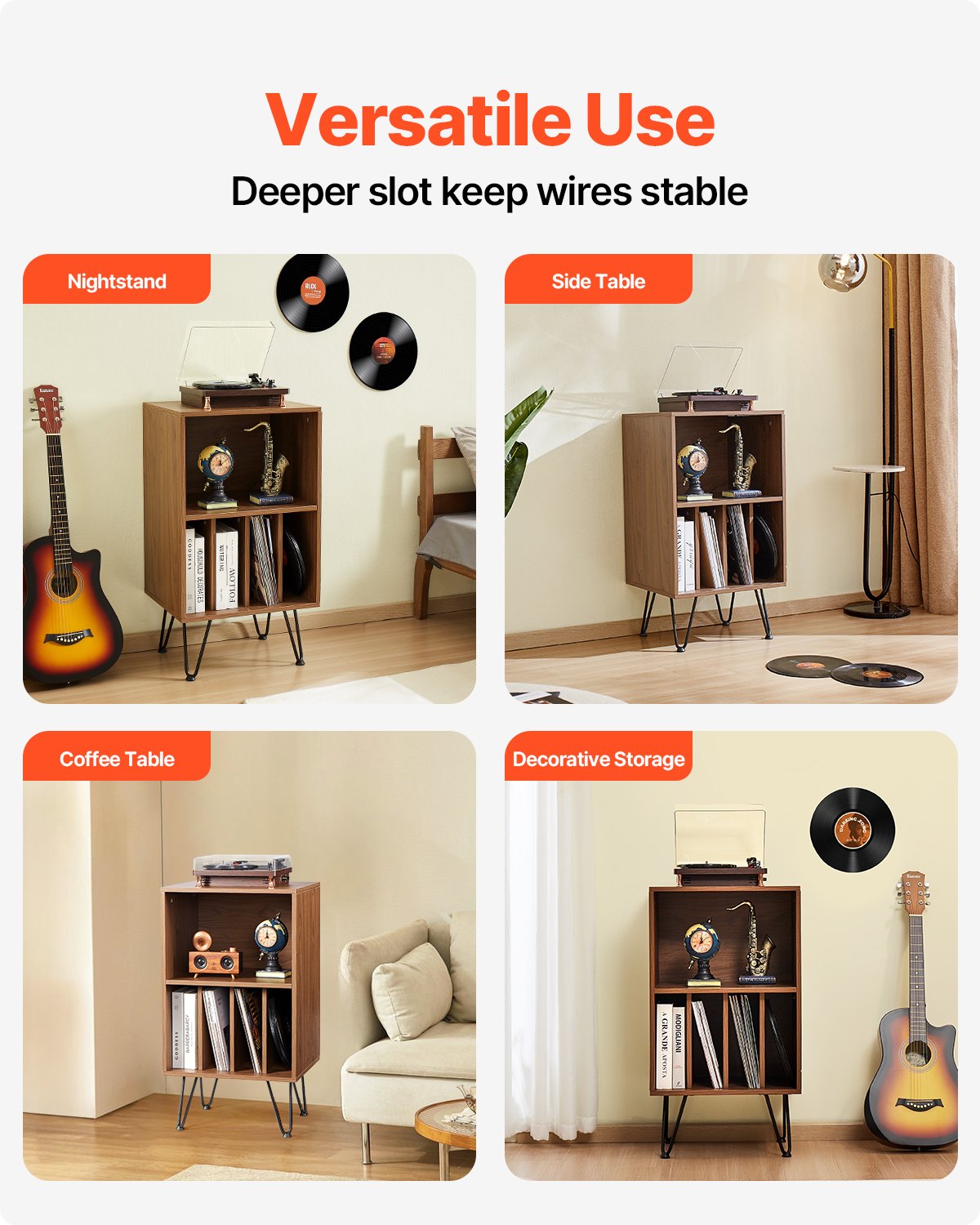 VEVOR 3-Tier Record Player Stand Metal Vinyl Record Stand up to 150 Album Brown
