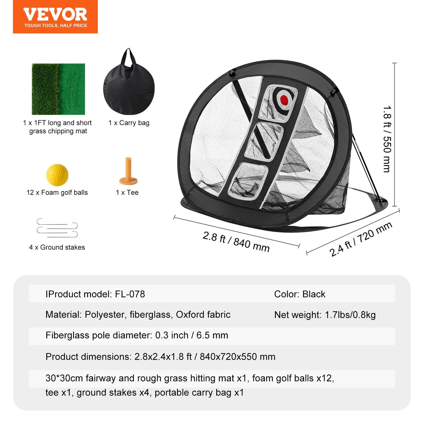 VEVOR Golf Chipping Net Pop Up Golf Practice Net Portable Indoor Hitting Aid