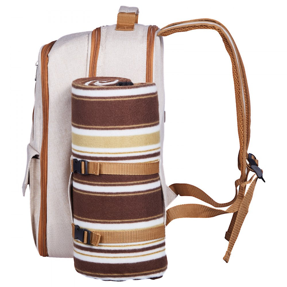 VEVOR Beach Picnic Backpack Bag for 4 Person with Cooler Compartment Blanket
