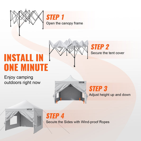 Outdoor Pop-Up Gazebo Tent with Sidewalls & Bag, 3x3m, White
