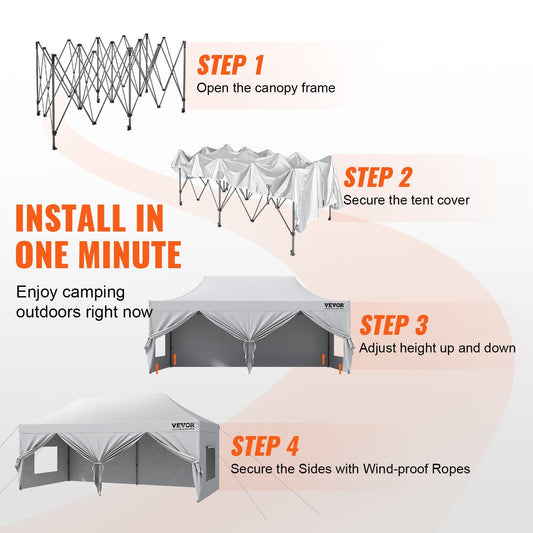 10x6m Pop-Up Outdoor Gazebo Tent with Sidewalls and Carry Bag - White