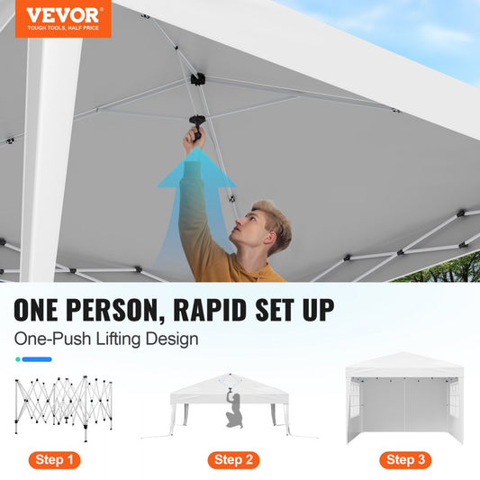 VEVOR Pop Up Canopy 2.95 x 2.95m Pop Up Gazebo Tent with 3 Sidewalls & 2 Windows