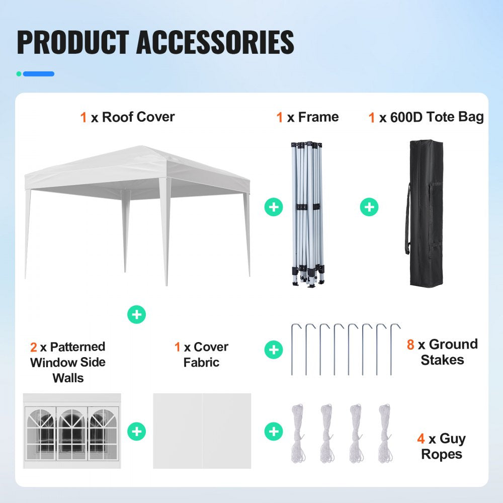 VEVOR Pop Up Canopy 2.95 x 2.95m Pop Up Gazebo Tent with 3 Sidewalls & 2 Windows