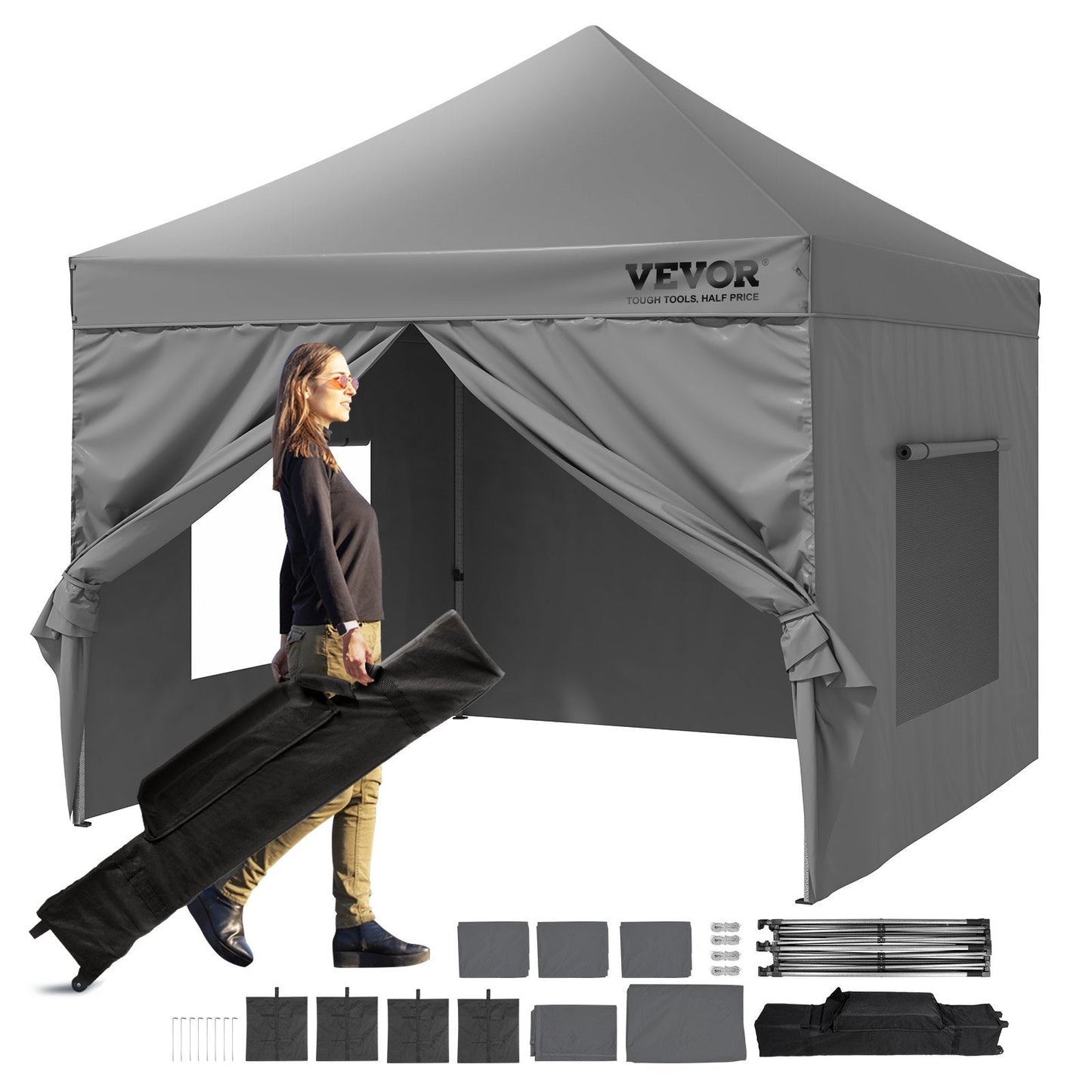 3x3m Pop-Up Canopy Tent with Removable Sidewalls, UV Resistant, Dark Gray