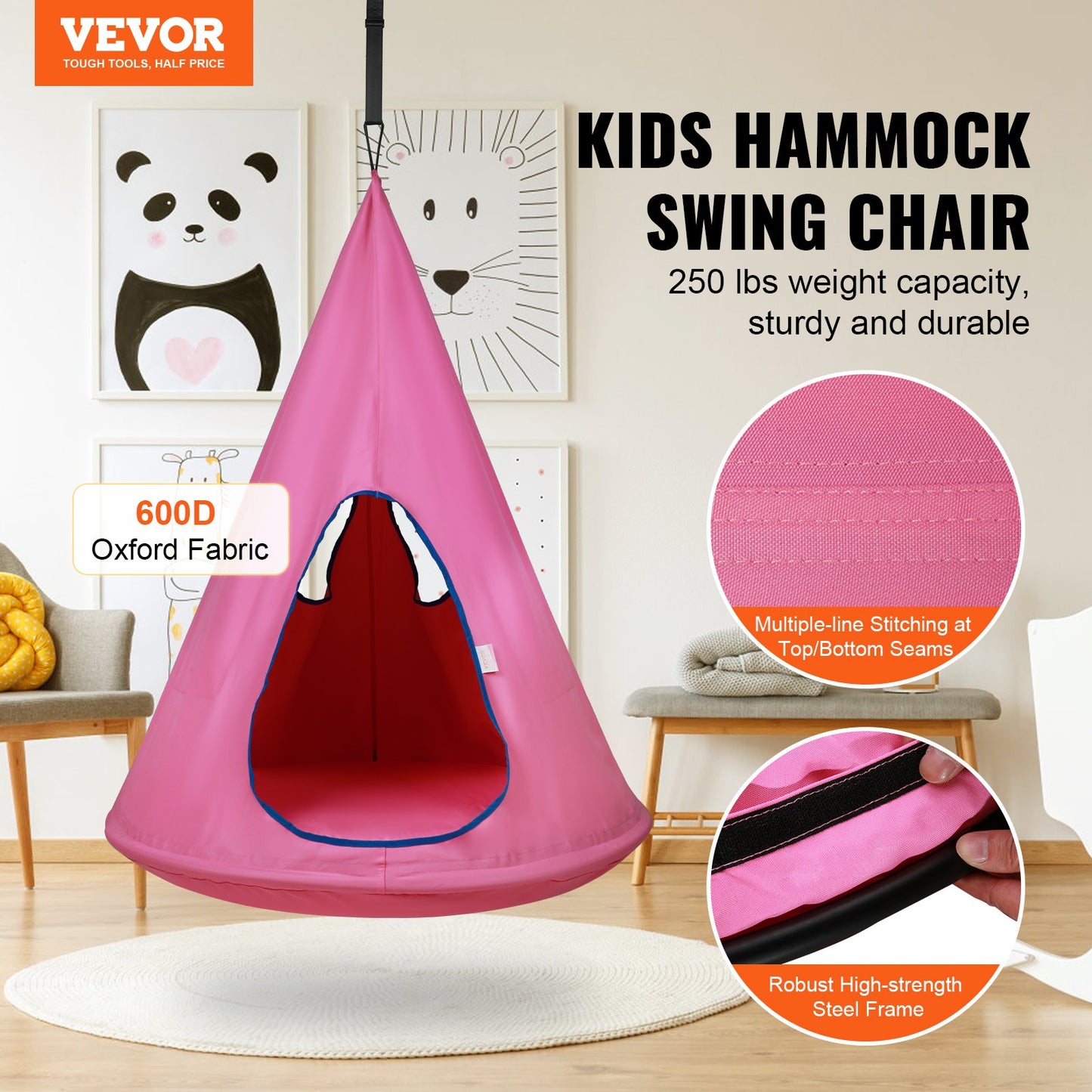 VEVOR Kids Nest Swing Chair, Hanging Hammock Chair with Adjustable Rope, Hammock