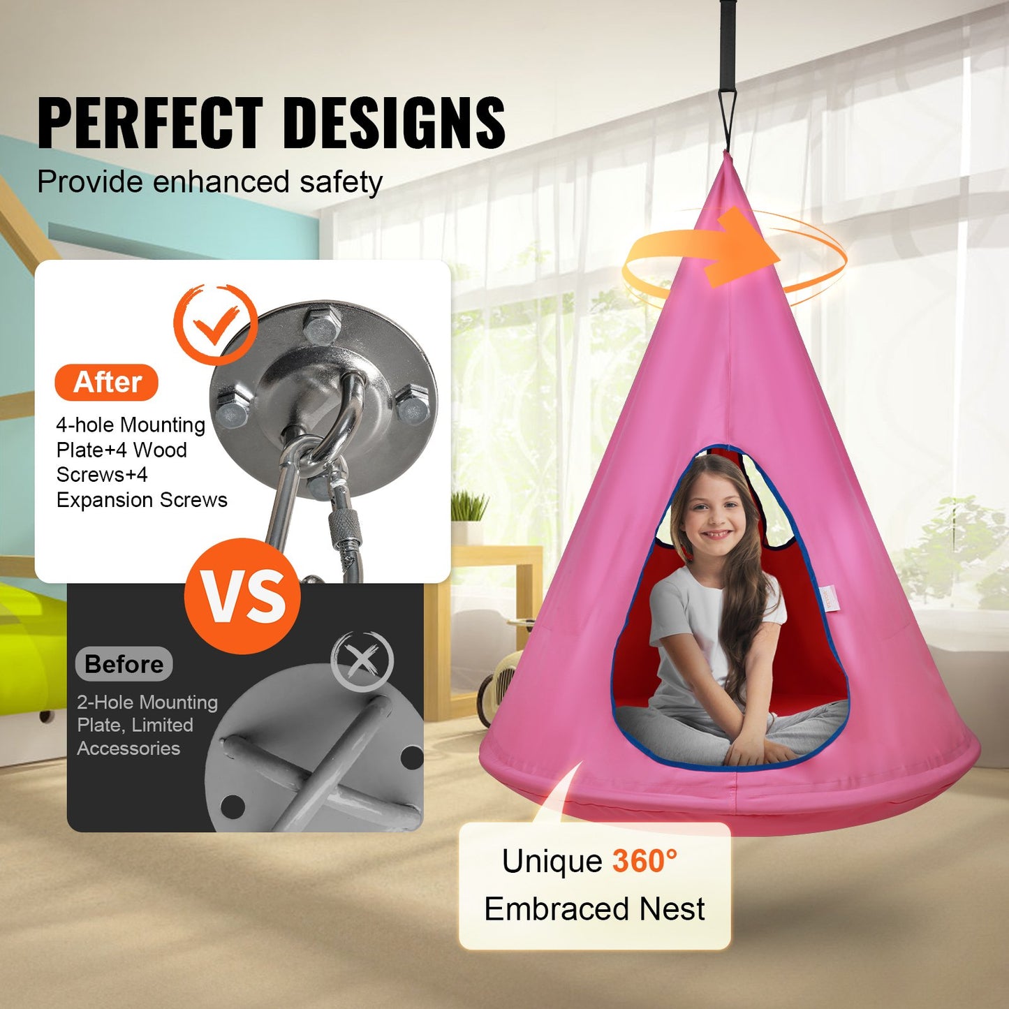 VEVOR Kids Nest Swing Chair, Hanging Hammock Chair with Adjustable Rope, Hammock