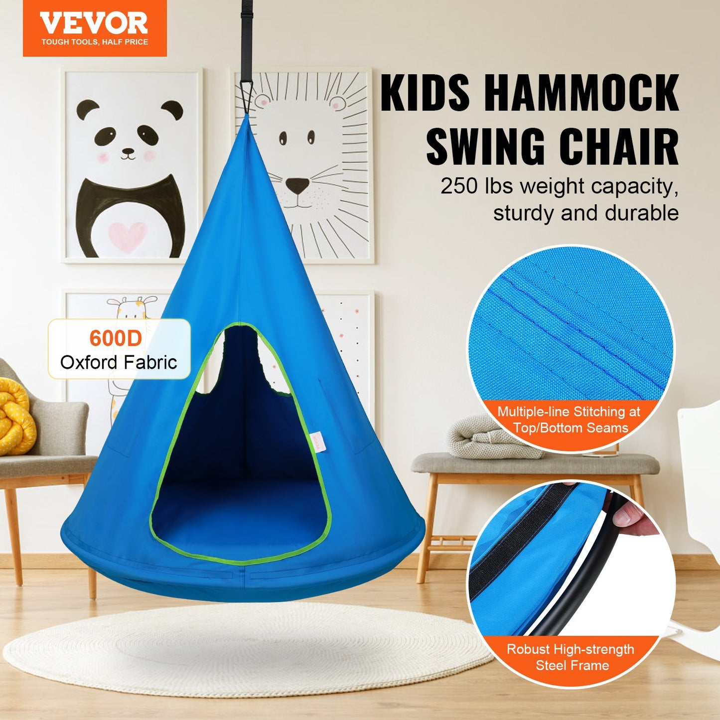 VEVOR Kids Nest Swing Chair, Hanging Hammock Chair with Adjustable Rope, Hammock
