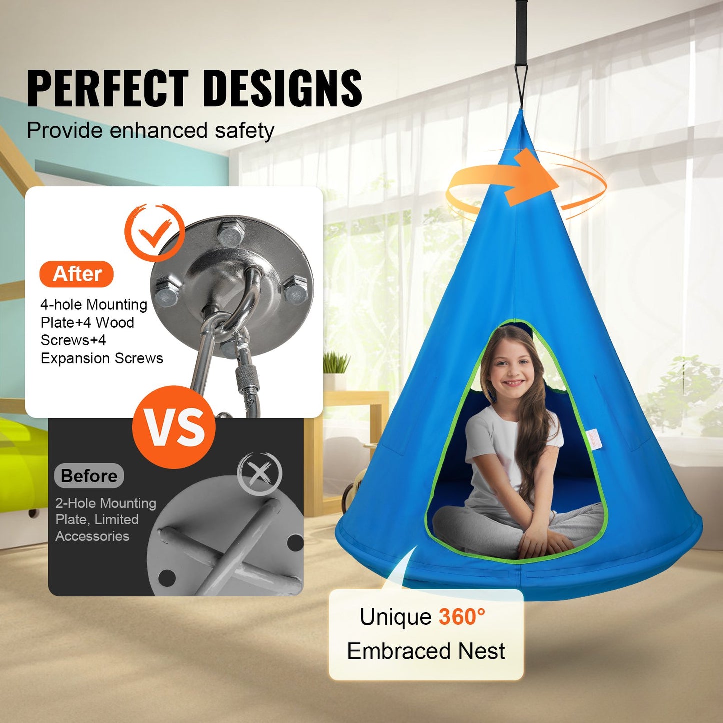 VEVOR Kids Nest Swing Chair, Hanging Hammock Chair with Adjustable Rope, Hammock