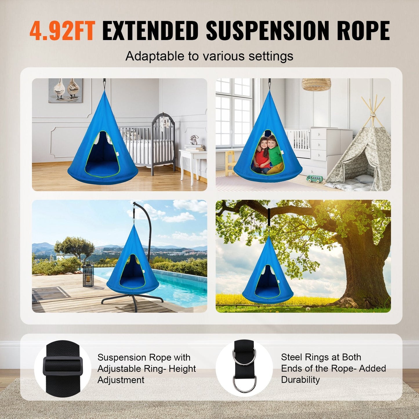 Kids Hanging Nest Swing Chair with Adjustable Rope, Indoor/Outdoor, 113 kg Capacity