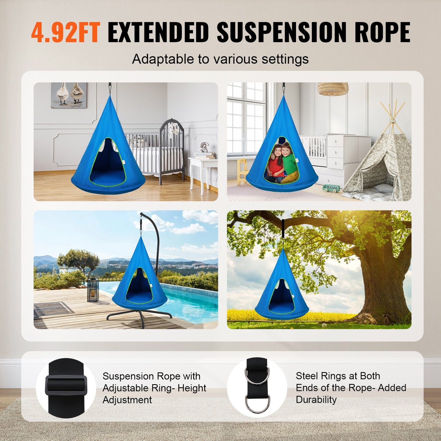 VEVOR Kids Nest Swing Chair, Hanging Hammock Chair with Adjustable Rope, Hammock
