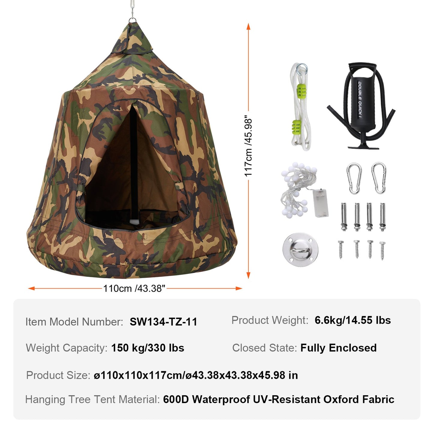 VEVOR Hanging Tree Tent, 330 LBS Capacity Hanging Tent Swing for Indoor and Outdoor