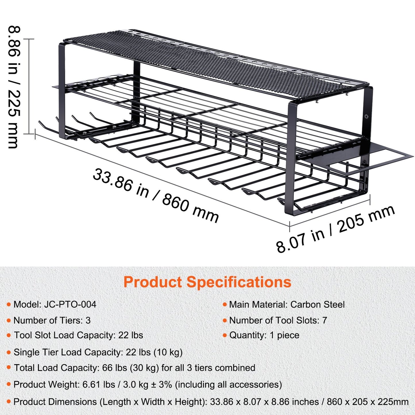 Heavy-Duty 3-Layer Power Tool Rack with 7 Slots, Holds Up to 30 kg