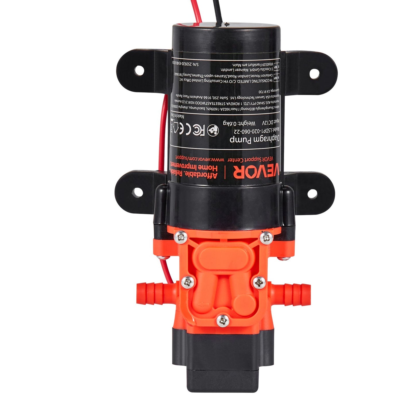 Water Pressure Pump, 12V DC 1.2 GPM (4.5 L/min), 2-Chamber Self-Priming Diaphragm Water Pump with 2 Hose Clamps, 80 PSI Max Pressure, Quiet Operation, for RV, Caravan, Marine, Garden Irrigation