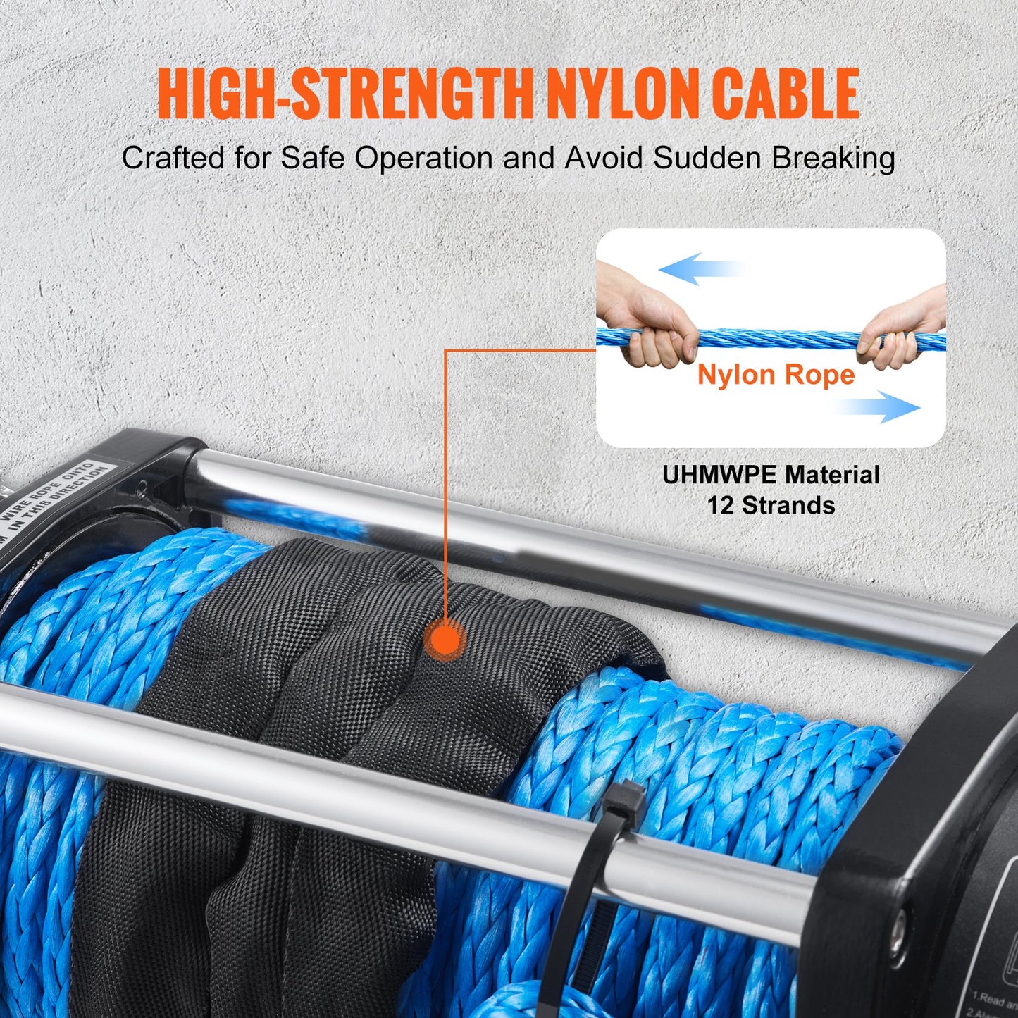 VEVOR Electric Winch, 3629 kg Load Capacity Nylon Rope Winch, IP67 8.9 mm x 25.9