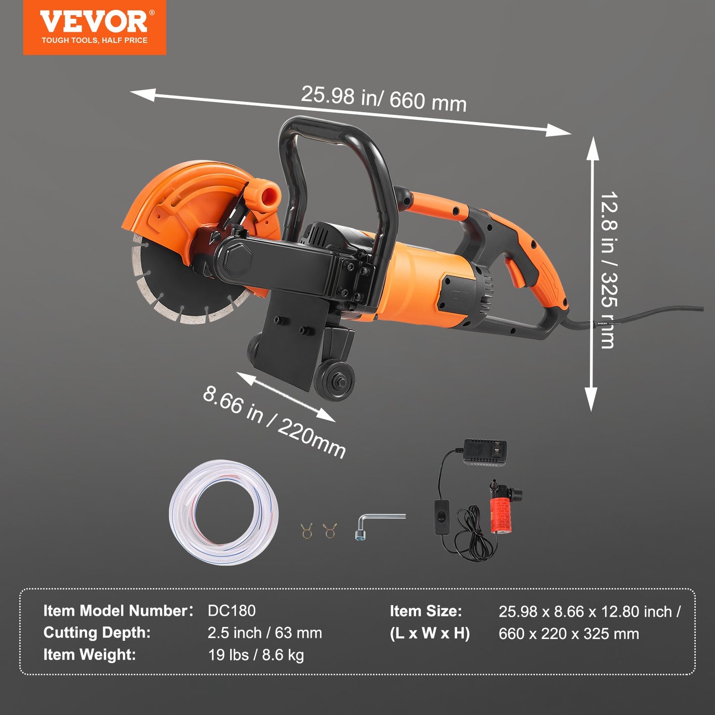 VEVOR Electric Concrete Saw, 7 in Circular Saw Cutter, 2000 W High Power with Max.