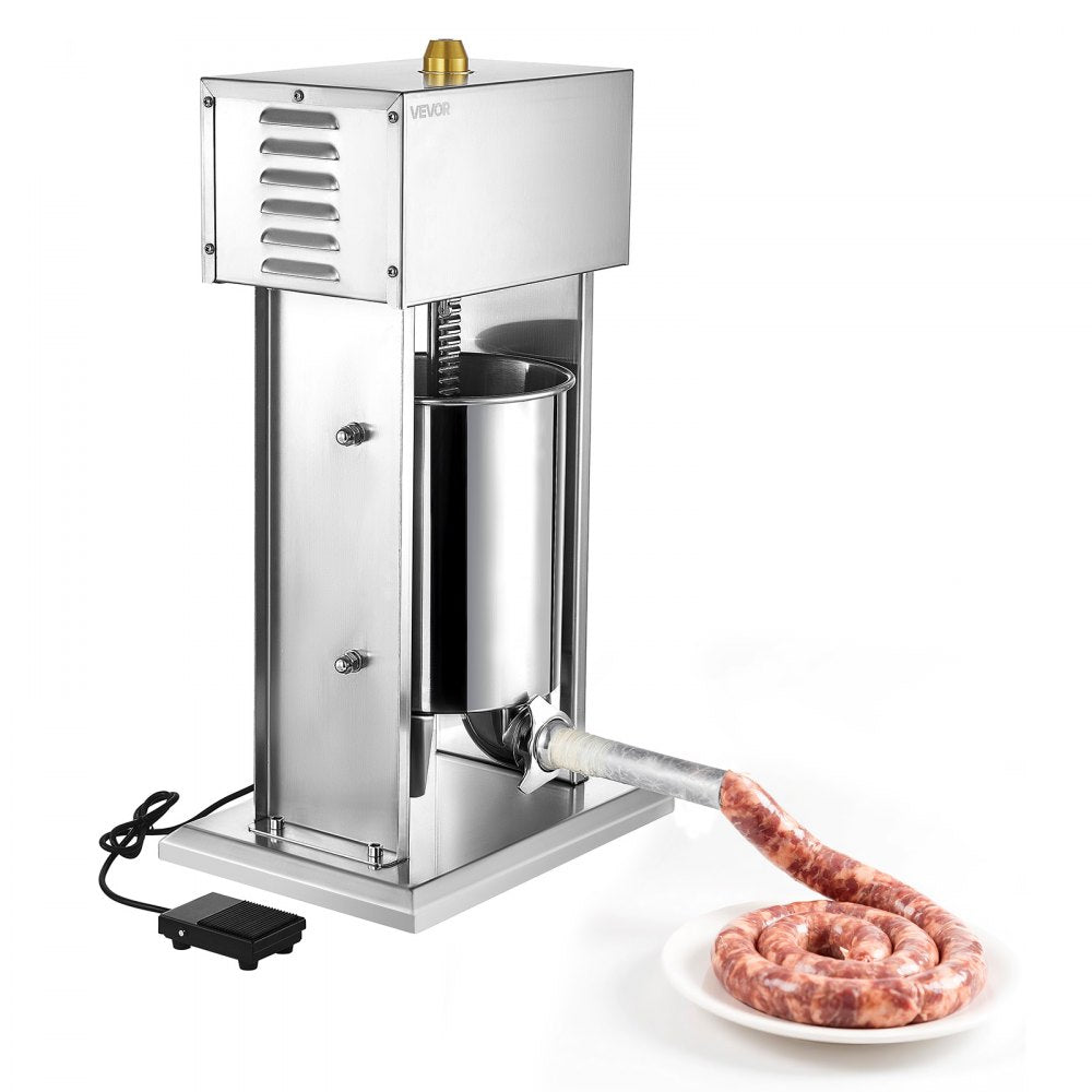 Electric Sausage Stuffer, 22 LBS / 10 L Vertical Meat Stuffer, Stepless Speed Control and Foot Pedal, Stainless Steel Heavy Duty Sausage Filler with 4 Stuffing Tubes, for Commercial & Home Use