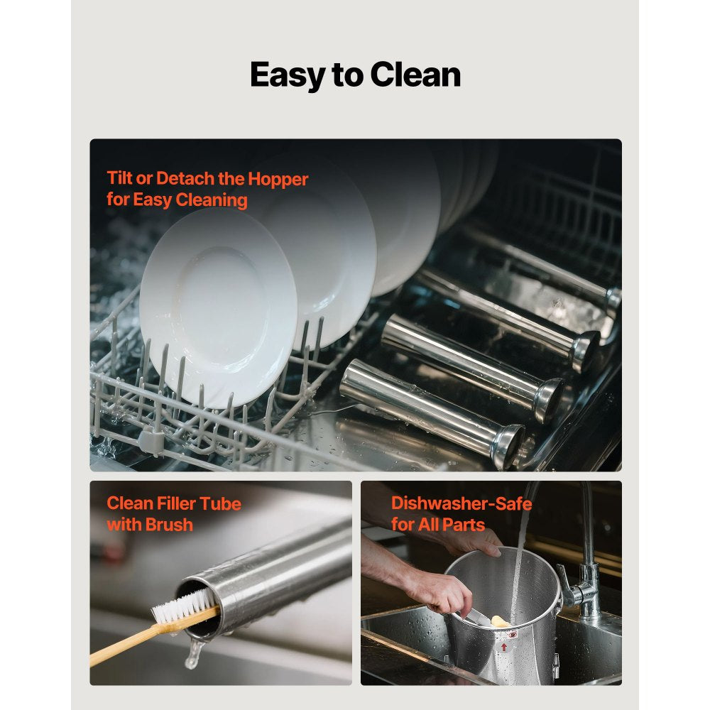 Electric Sausage Stuffer, 33 LBS / 15 L Vertical Meat Stuffer, Stepless Speed Control and Foot Pedal, Stainless Steel Heavy Duty Sausage Filler with 4 Stuffing Tubes, for Commercial & Home Use