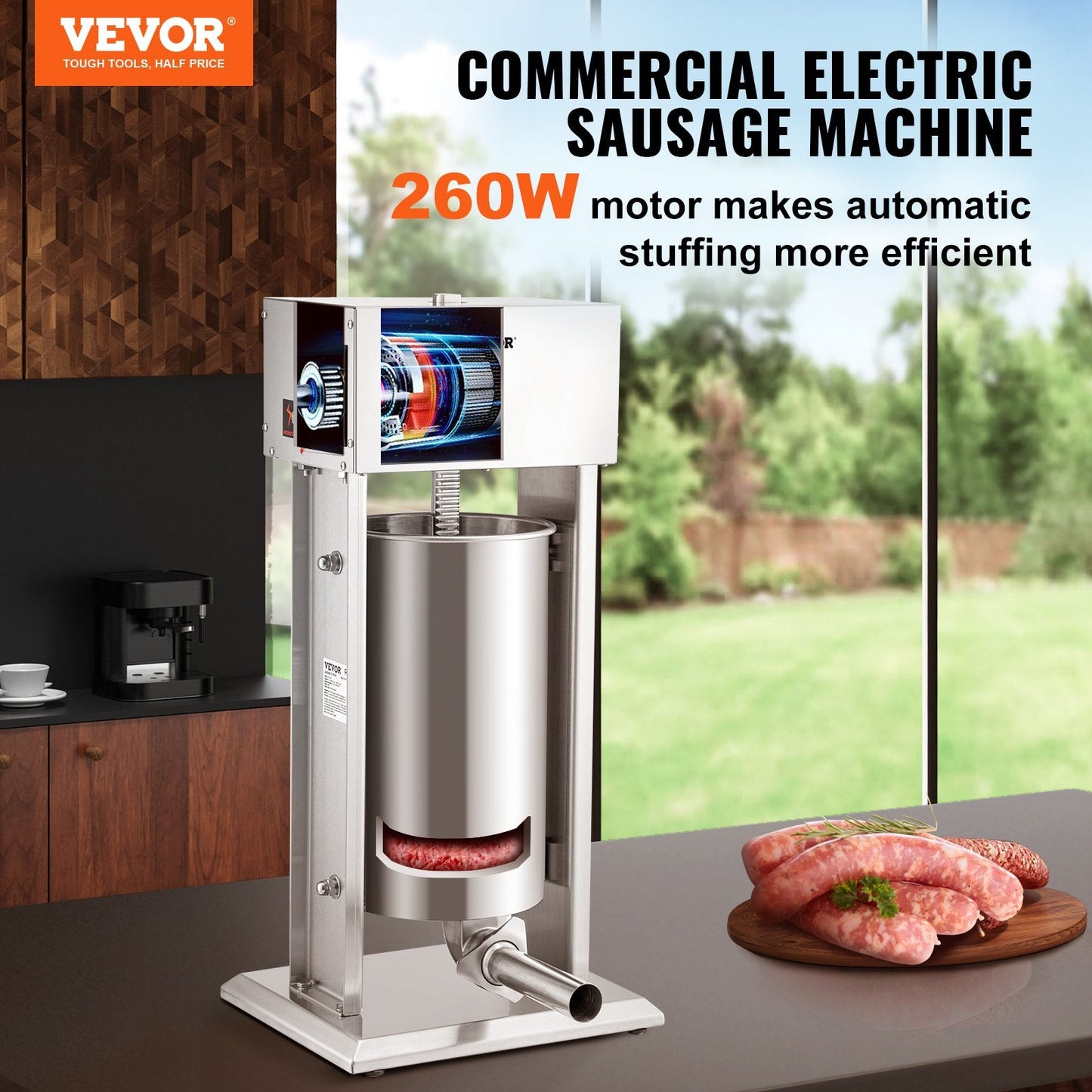 15L Electric Sausage Maker with Variable Speed and Stainless Steel Build