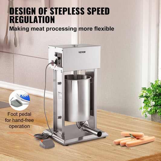 15L Electric Sausage Maker with Variable Speed and Stainless Steel Build
