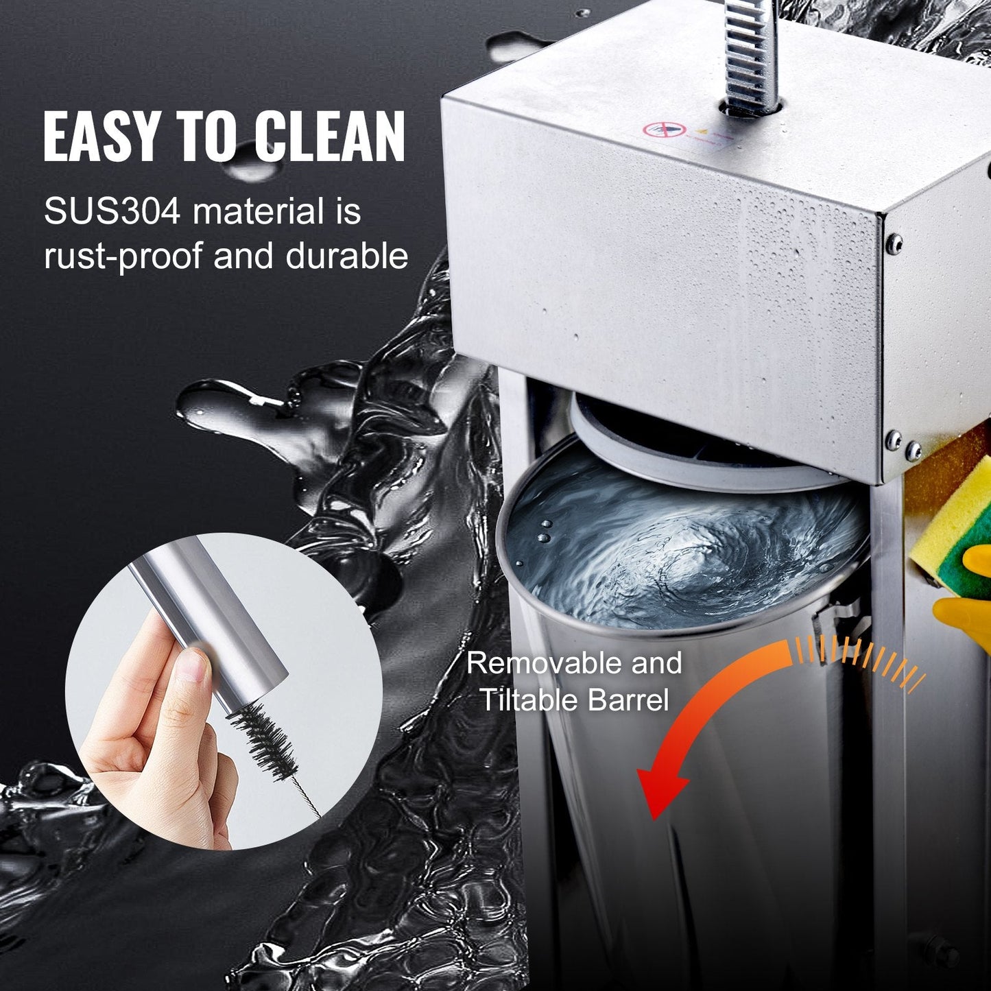 Electric 12L Vertical Sausage Stuffer, 304 Stainless Steel, Commercial Use