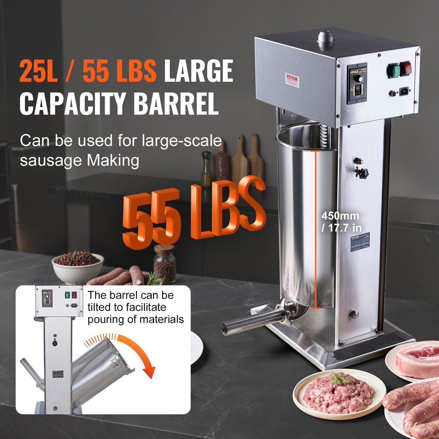 Electric 25L Stainless Steel Vertical Sausage Stuffer, Commercial Grade