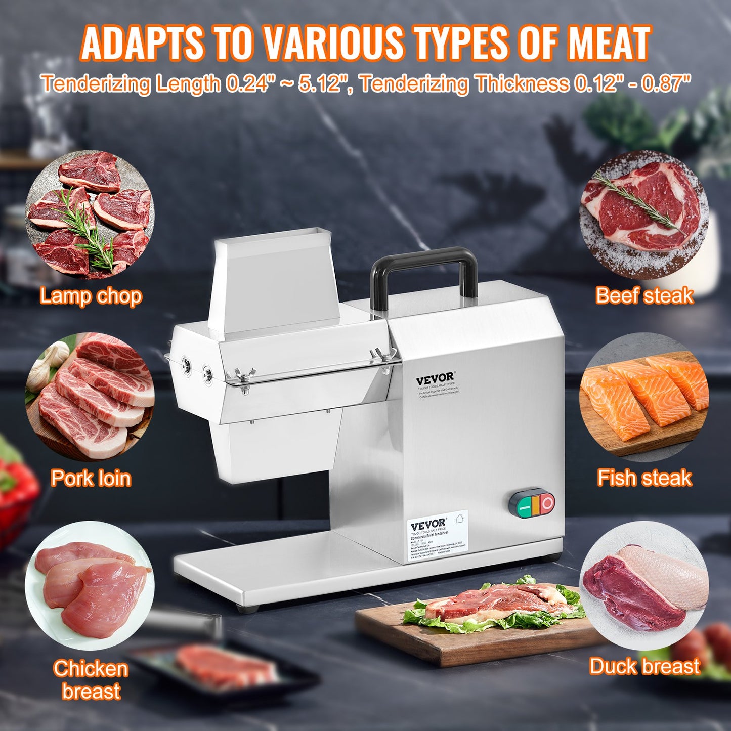 VEVOR Commercial Meat Tenderizer, Heavy Duty Stainless Steel Kitchen Tool with Handle,