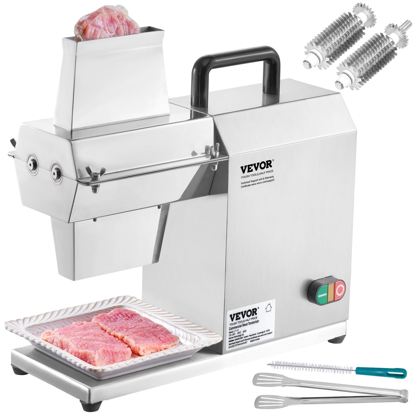 VEVOR Commercial Meat Tenderizer, Heavy Duty Stainless Steel Kitchen Tool with Handle,
