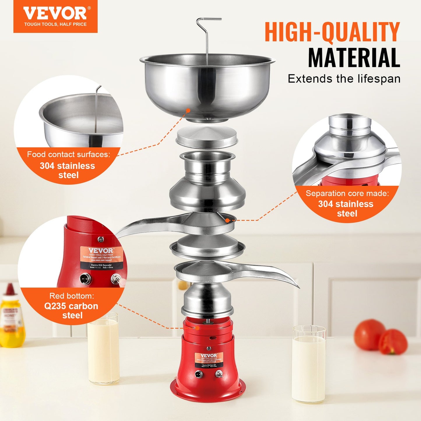 VEVOR Milk Cream Centrifugal Separator, 304 Stainless Steel Electric Cream Separators,