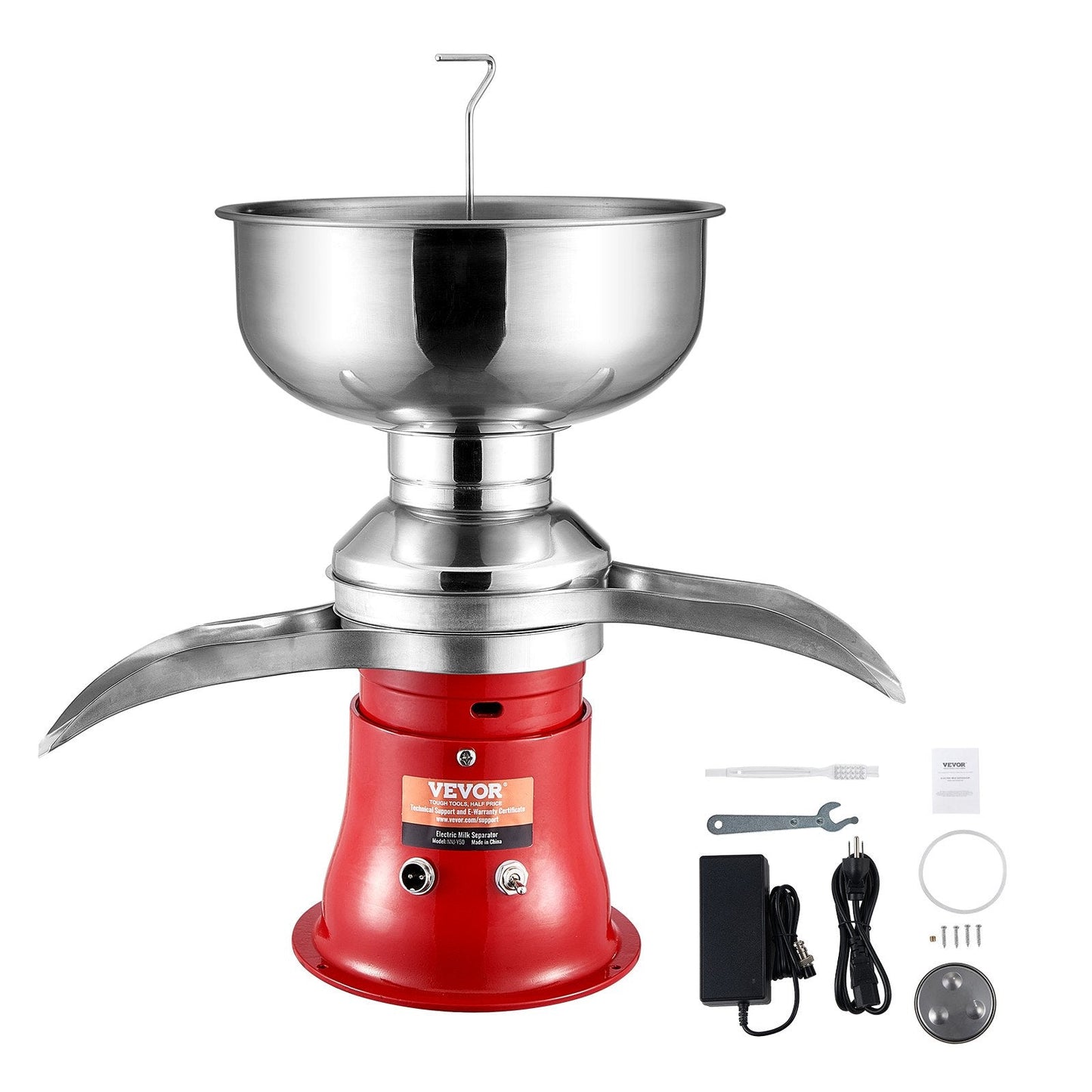 Electric Milk & Cream Separator, Stainless Steel, 100L/H, 5L Bowl, 30W, 10,500 RPM
