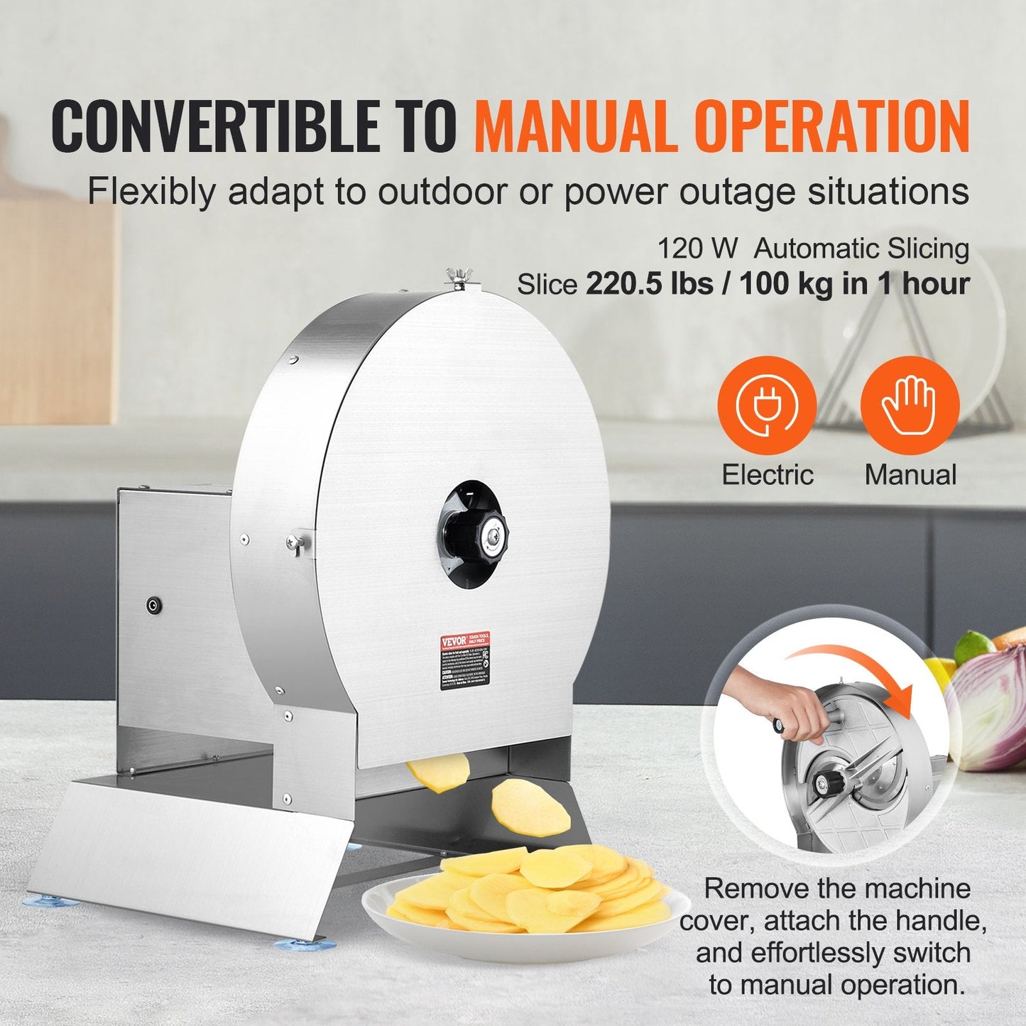 Electric Vegetable Slicer, Adjustable 0-12mm Thickness, Stainless Steel Cutter