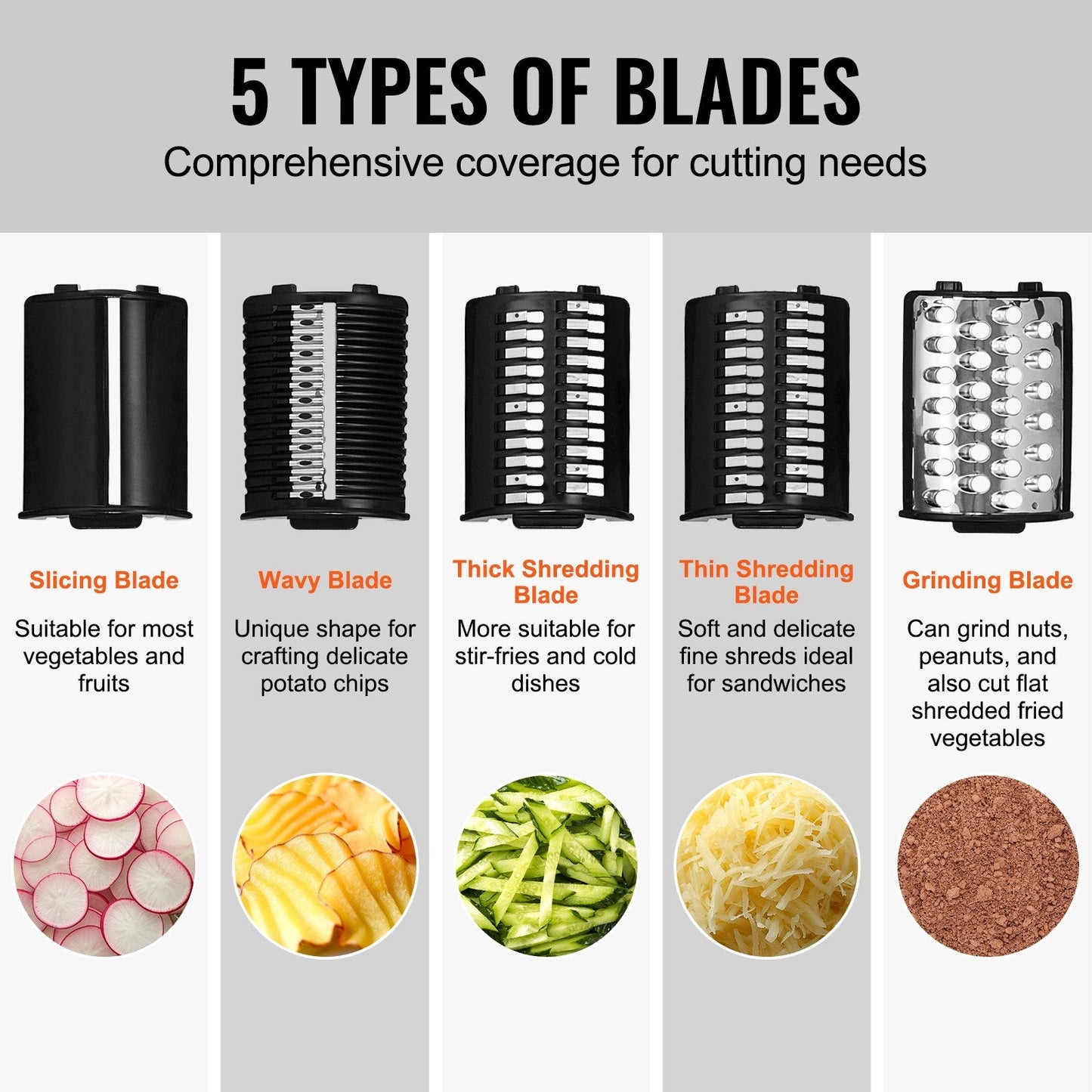 Electric 250W Vegetable & Cheese Slicer with 5 Attachments, Stainless Steel