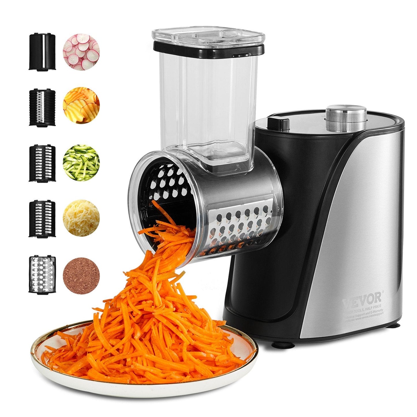 Electric 250W Vegetable & Cheese Slicer with 5 Attachments, Stainless Steel