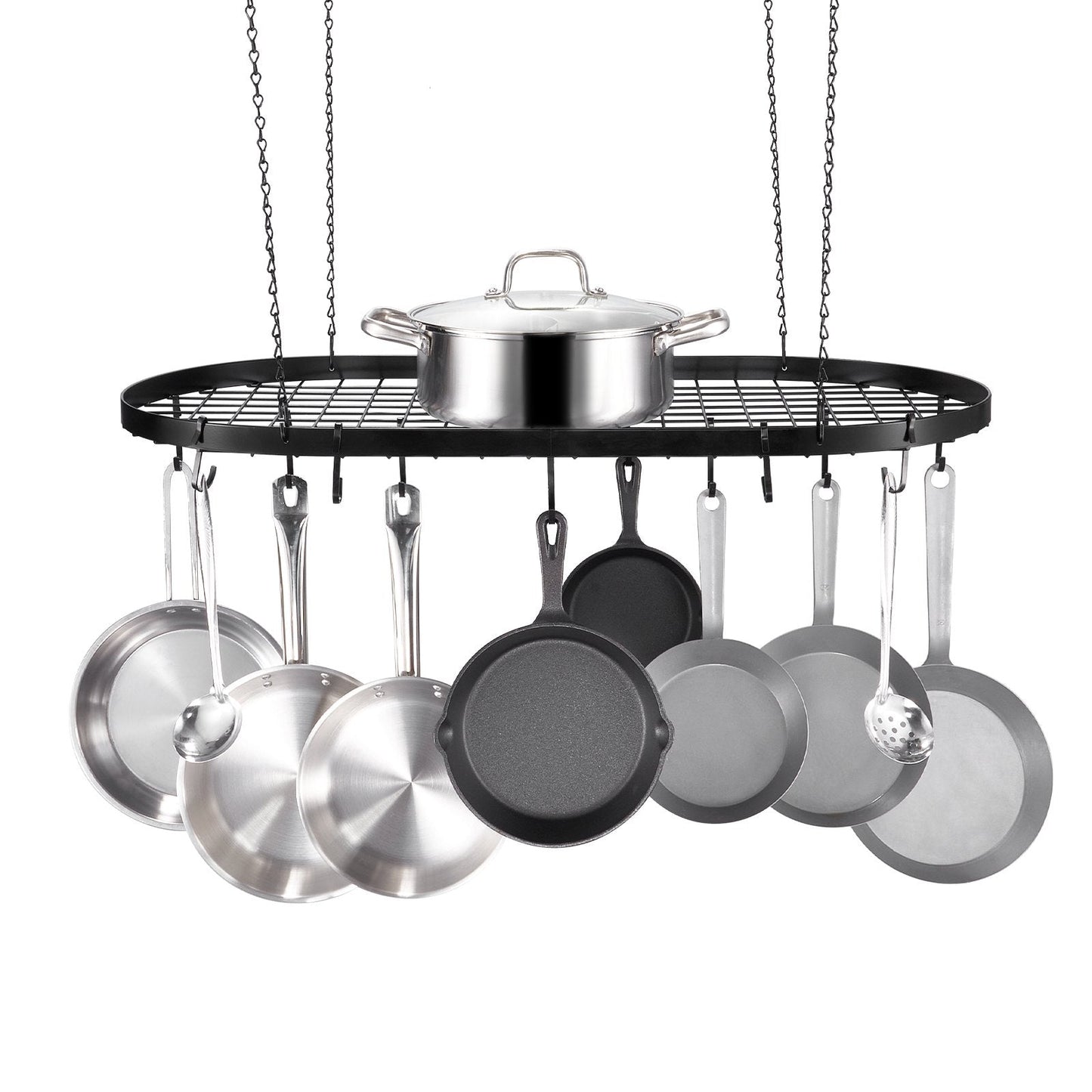 Ceiling Mounted Pot Rack with 12 Hooks, Carbon Steel, 36 kg Capacity, Easy Install