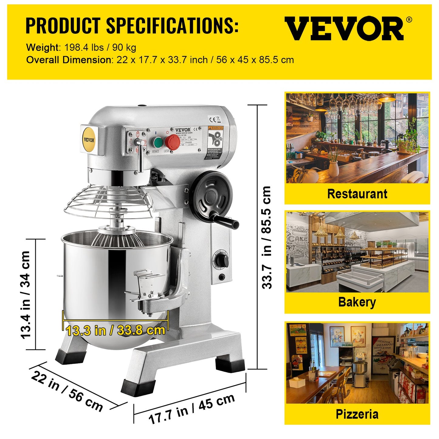 VEVOR Commercial Electric Food Mixer Stand Mixer 33L Dough Mixer 3 Speeds 1100W