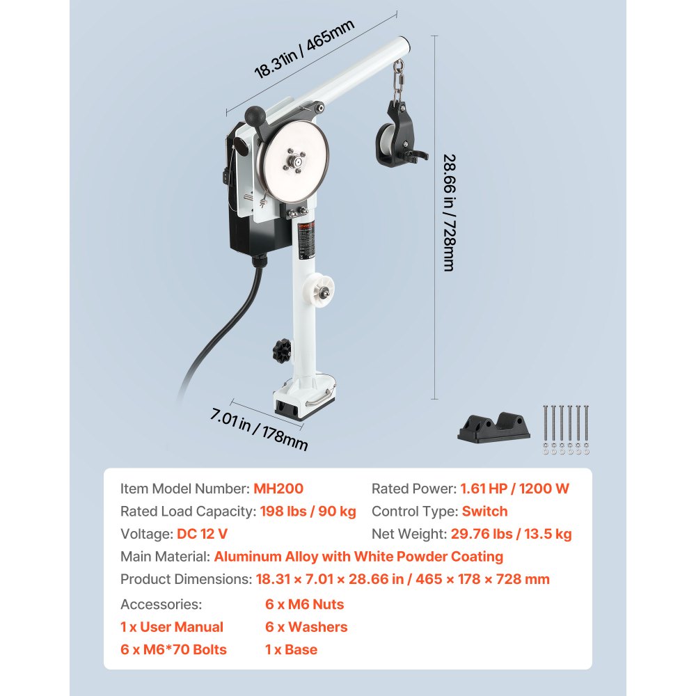 Line Hauler Pot Puller, 12V DC 1200W, Line Hauler Winch Holds 90 kg Lift Capacity, Line Speed of 35 m/min, 360° Rotation & Corrosion-Resistant, Crab Pot Puller for Crab, Shrimp, Lobster Traps