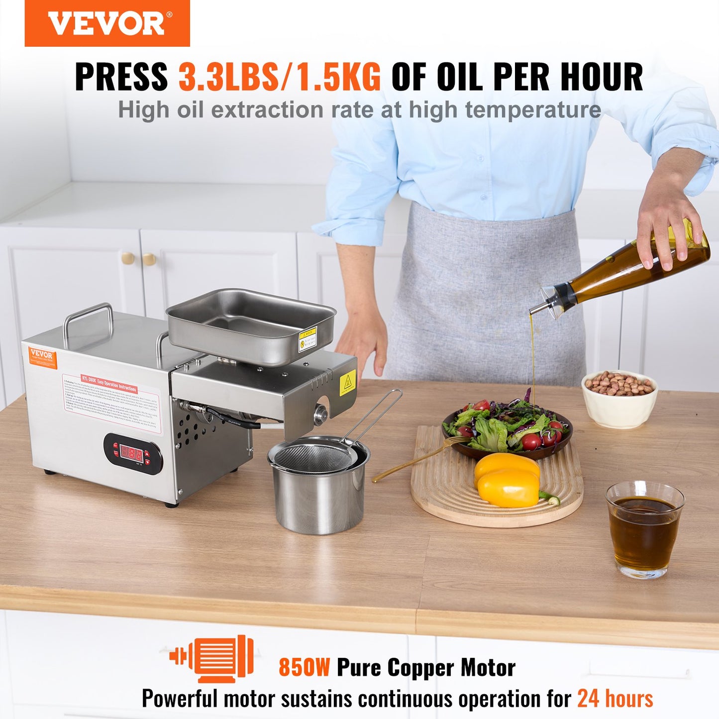 VEVOR Electric Oil Press Machine, 850W Stainless Steel Oil Extractor Machine, 0-300℃