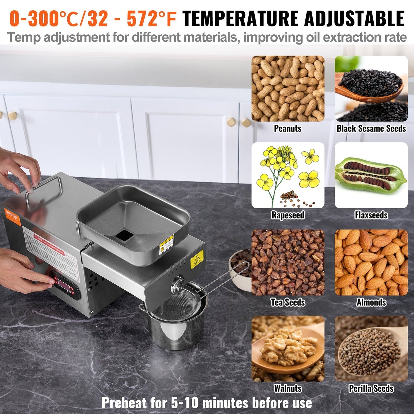 Electric Oil Press Machine, 850W Stainless Steel Oil Extractor, 0-300℃ Adjustable