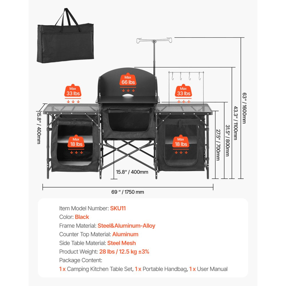 Camping Kitchen Table Portable Outdoor Cook Station Windshield Cupboards