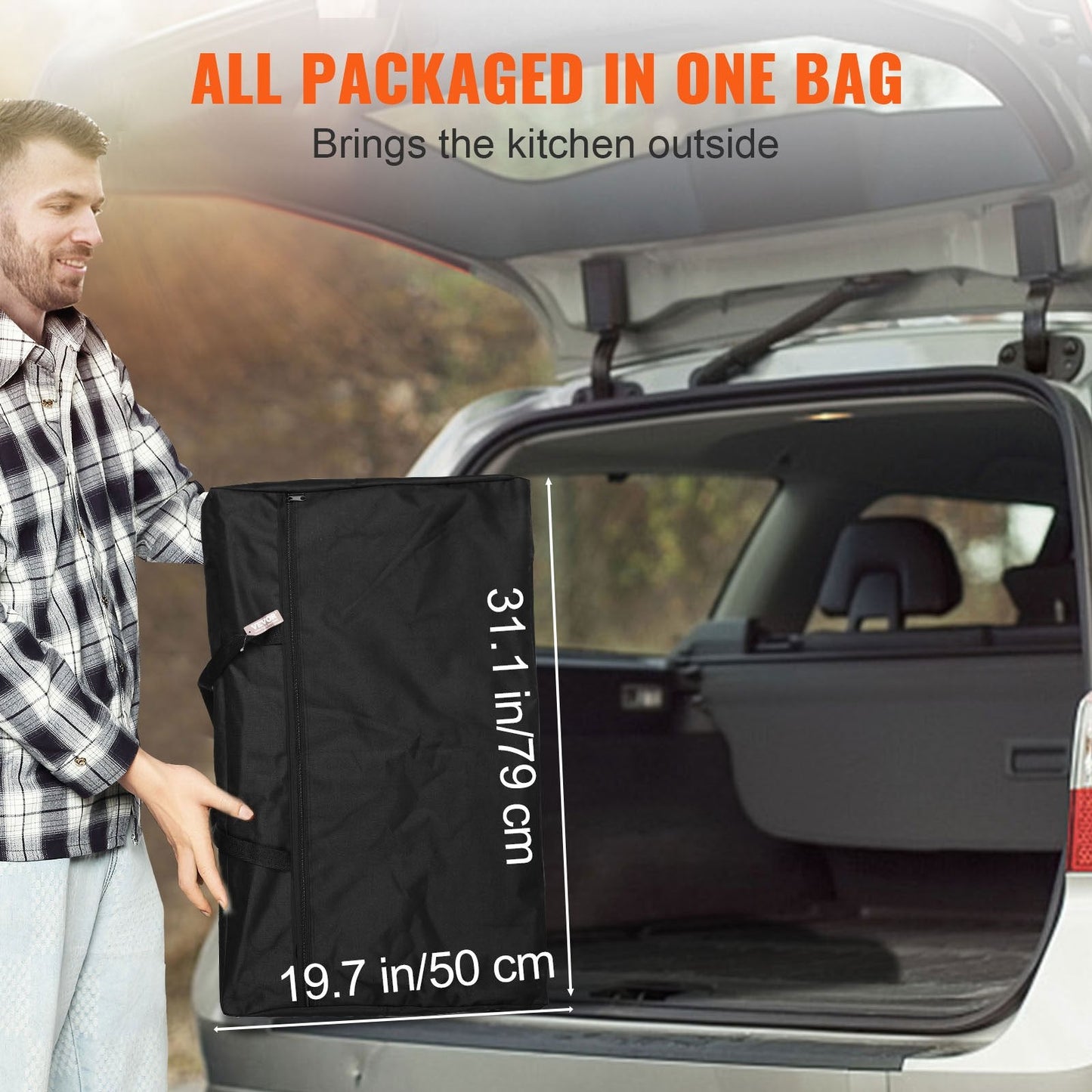 Portable Camping Kitchen Table with Cupboard & Windscreen, Folding Design