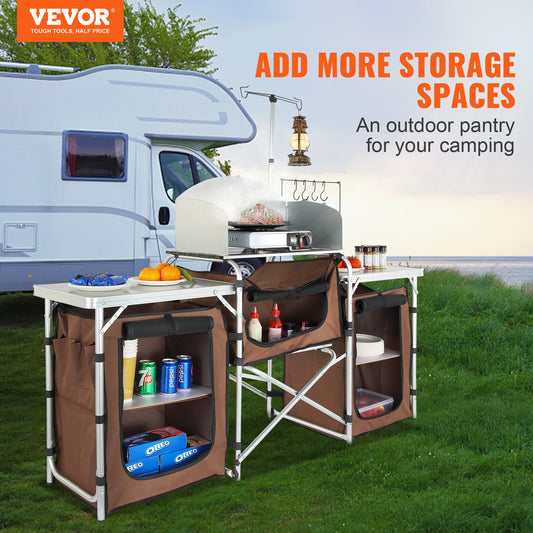 VEVOR Camping Kitchen Table, Folding Outdoor Cooking Table with Storage Carrying