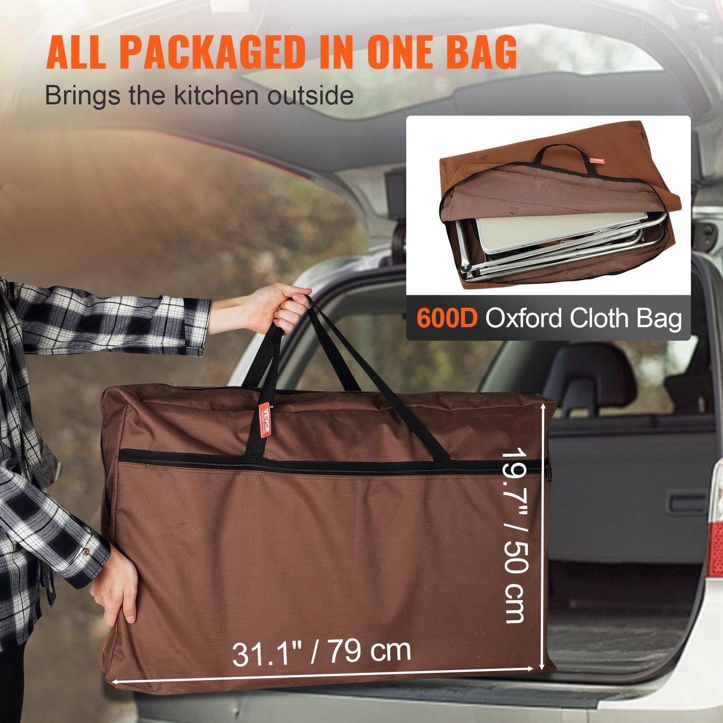 Portable Folding Camping Kitchen Table with Storage and Windscreen