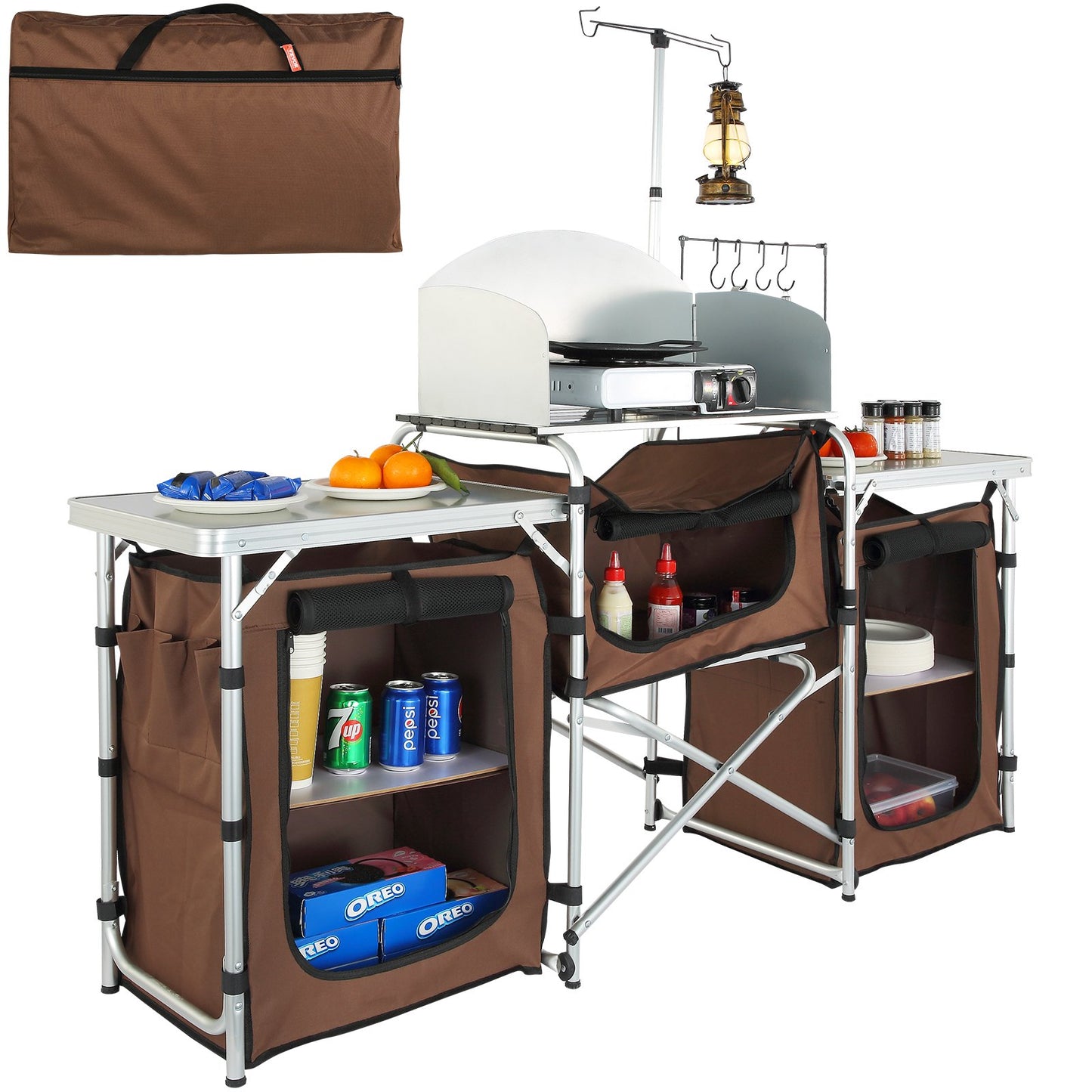 VEVOR Camping Kitchen Table, Folding Outdoor Cooking Table with Storage Carrying