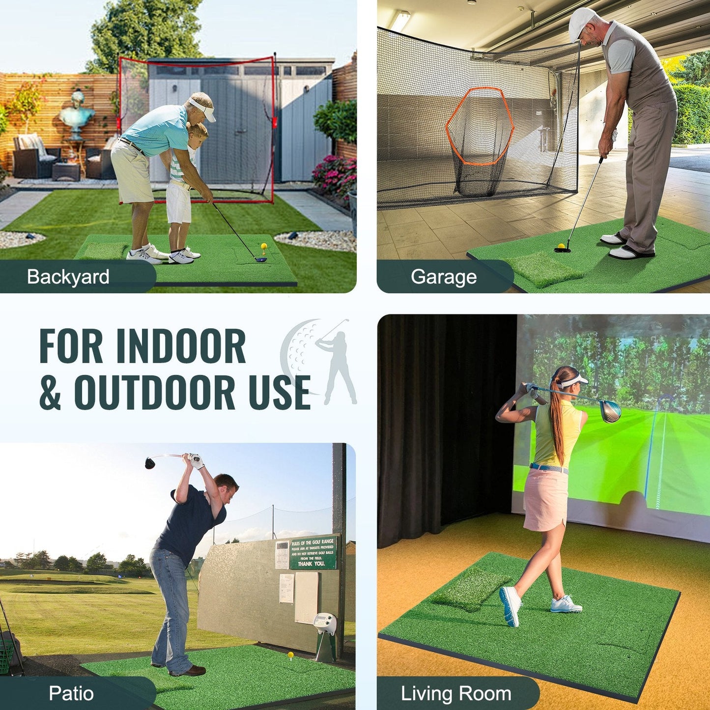 Golf Practice Mat 1.5x1.2m with Interchangeable Turf for Indoor/Outdoor Use