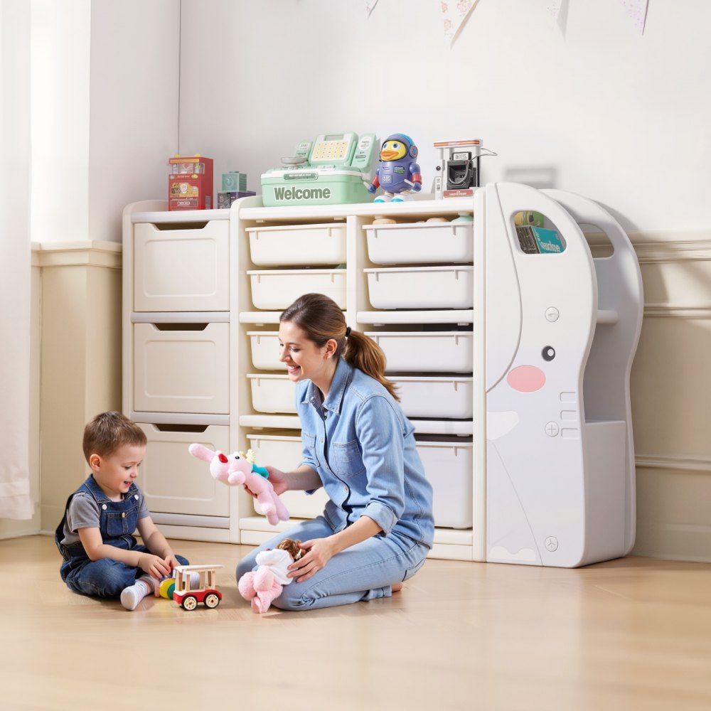 VEVOR 4-Tier Kids Toy Storage with 10 Plastic Movable Bins Elephant-Shape